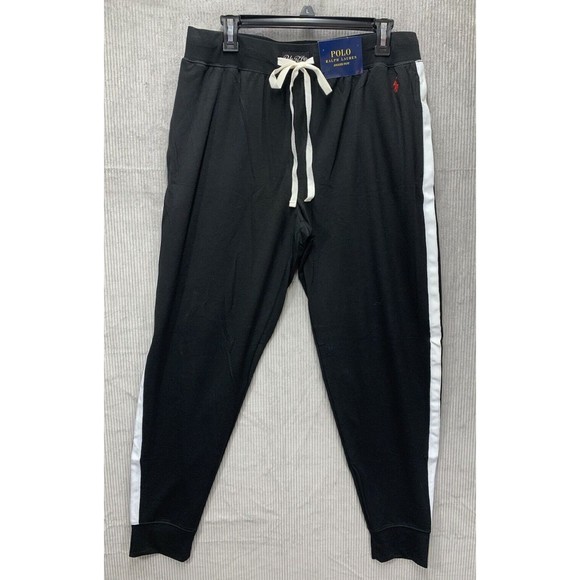 Polo Ralph Lauren Jogger Pants Men’s Large Black Racing Stripes Tapered Leg New - Picture 1 of 13